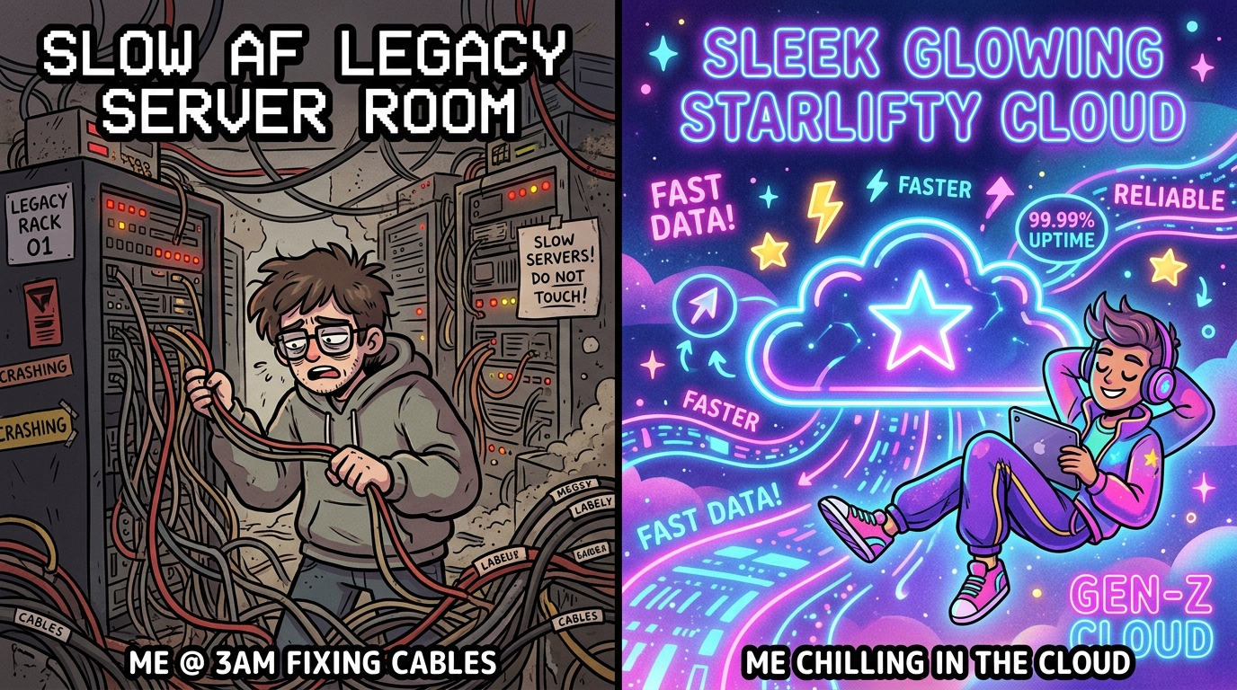 Legacy vs Stratlify Cloud Meme Illustration