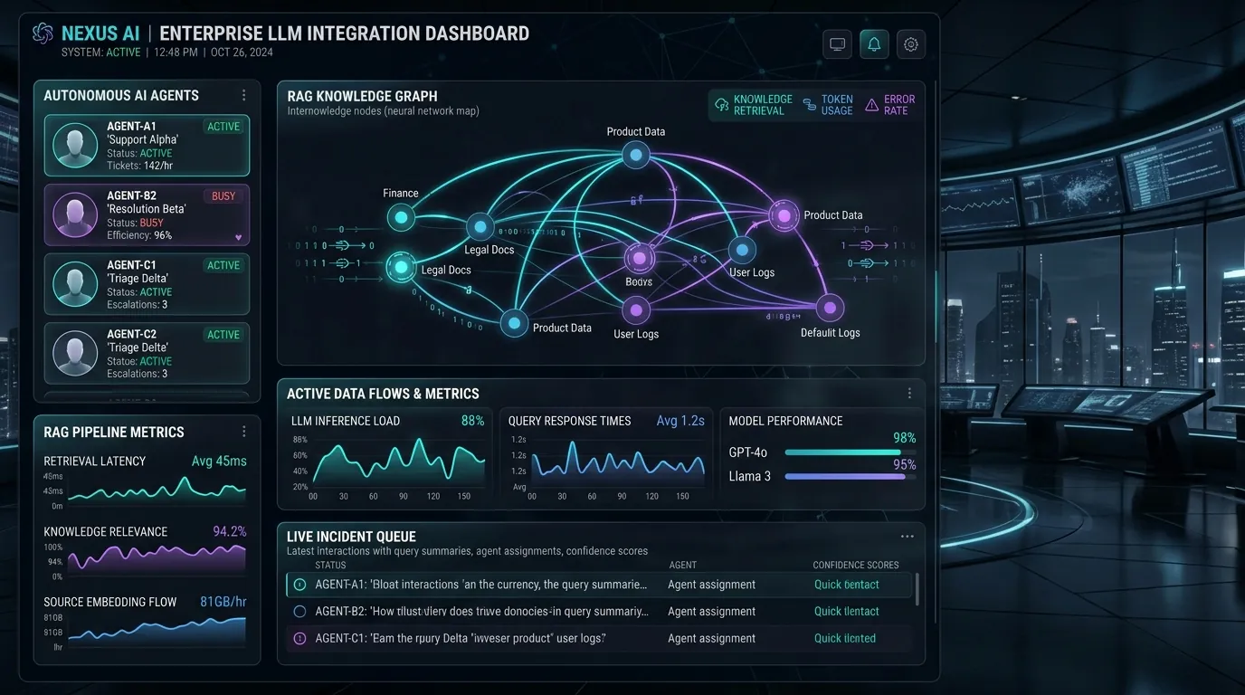 Enterprise LLM Integration & RAG Autonomous AI Agent Dashboard