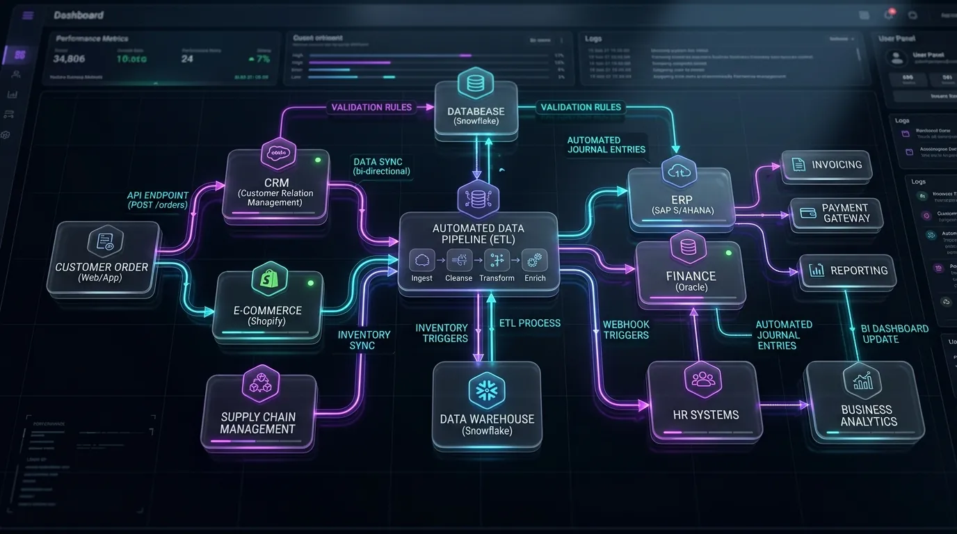Enterprise Business Process Automation API Workflow & ETL Data Pipeline Diagram